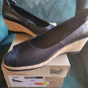 NIB - Solace Barbados Wedges  Black Size 7 US 39 Euro - Never been worn